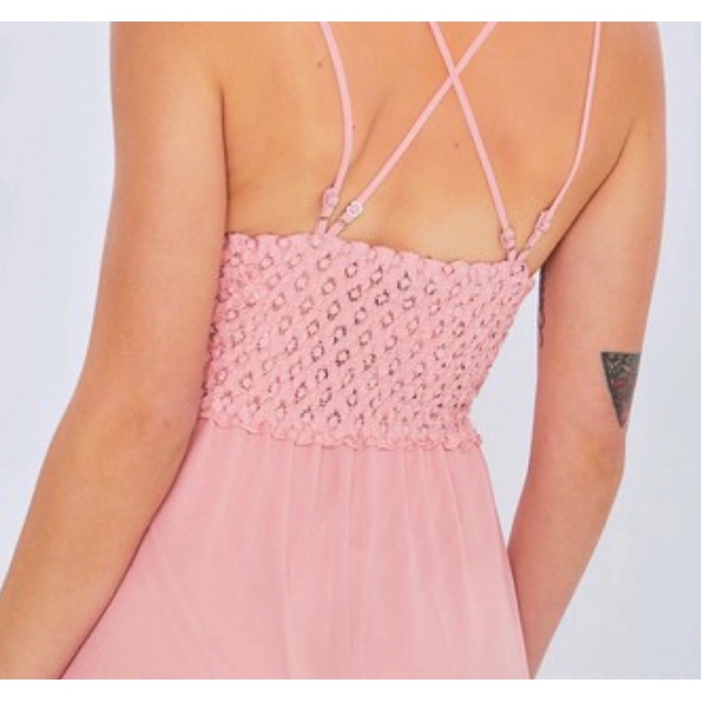 1 LEFT! Blush Tiered Lined Lace Cami Top Adjustable Back Shirred Dress - Picture 7 of 7